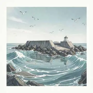 拍著岸上的礁石